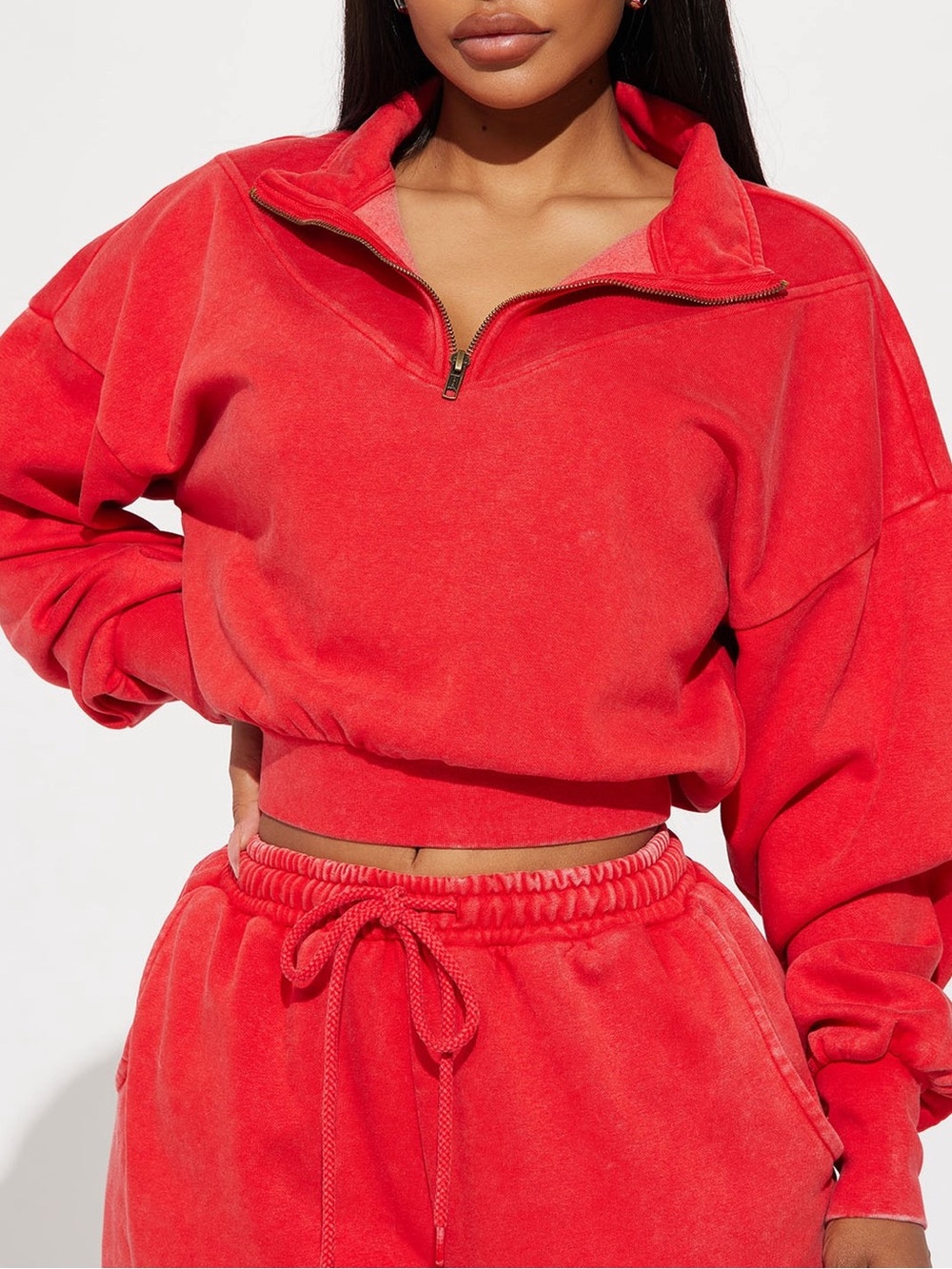 Fashion Nova Cropped Quarter-Zip Sweatshirt